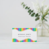 かわいいカラフル鉛筆の代用先生 名刺 (スタンド正面)