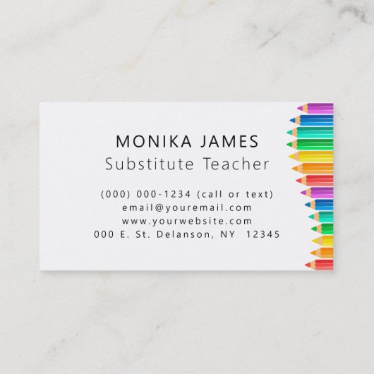 かわいいカラフル鉛筆の代用先生 名刺 (裏面)