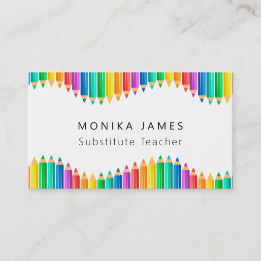 かわいいカラフル鉛筆の代用先生 名刺 (正面)
