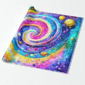 かわいいカラフル銀河系 ラッピングペーパー (アンロールド)