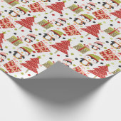 かわいいカラフル雪だるまクリスマスツリーのギフトパターン ラッピングペーパー (角)