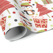 かわいいカラフル雪だるまクリスマスツリーのギフトパターン ラッピングペーパー (ロールコーナー)