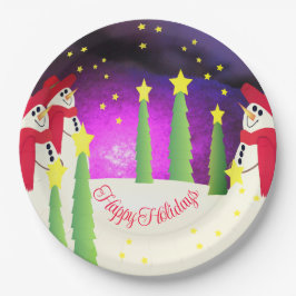 かわいいカラフル雪だるま ペーパープレート