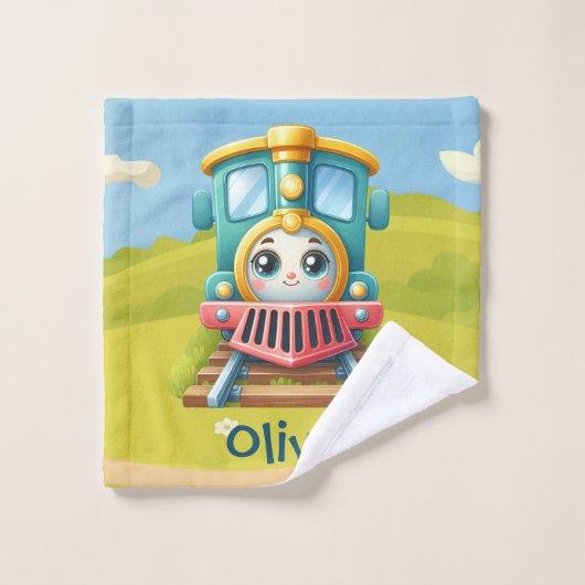 かわいいカラフル電車キッズ ウォッシュタオル (ウォッシュタオル)