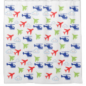 かわいいカラフル飛行機と雲の航空ファン シャワーカーテン (正面)