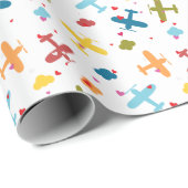 かわいいカラフル飛行機&ハート,バレンタインデー ラッピングペーパー (ロールコーナー)