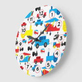 かわいいカラフル飛行機、電車、車のコラージュ ラージ壁時計 (傾斜)