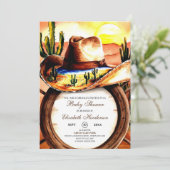 かわいいカラフル魅惑的なカウボーイ赤ちゃんシャワー 招待状 (スタンド正面)