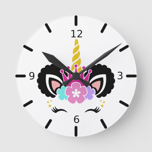 かわいいカラフル魔法のユニコーン丸い時計 ラウンド壁時計 (正面)