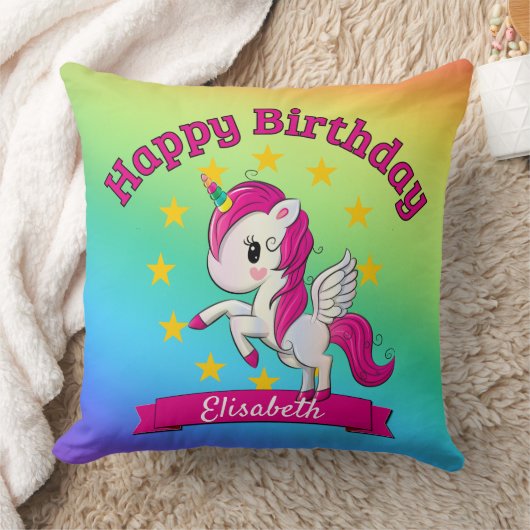 かわいいカラフル魔法のユニコーン虹の子供の名前 クッション (ブランケット)