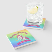 かわいいカラフル魔法のユニコーン虹の子供の名前 ストーンコースター (横)