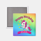 かわいいカラフル魔法のユニコーン虹の子供の名前 マグネット (正面/裏面)