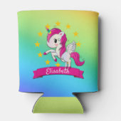 かわいいカラフル魔法のユニコーン虹の子供の名前 缶クーラー (裏面)