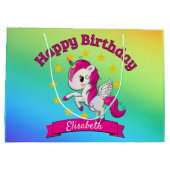 かわいいカラフル魔法のユニコーン虹の子供 ラージペーパーバッグ (裏面)