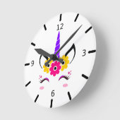 かわいいカラフル魔法のユニコーン ラウンド壁時計 (傾斜)