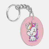 かわいいカラフル魔法の幸せユニコーンのアートワーク | キーホルダー (正面左)