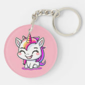かわいいカラフル魔法の幸せユニコーンのアートワーク | キーホルダー (裏面)