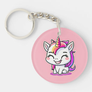 かわいいカラフル魔法の幸せユニコーンのアートワーク   キーホルダー