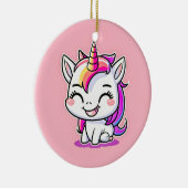 かわいいカラフル魔法の幸せユニコーンのアートワーク | セラミックオーナメント (右)