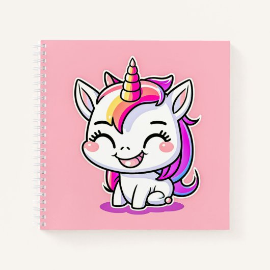 かわいいカラフル魔法の幸せユニコーンのアートワーク | ノートブック (正面)