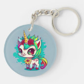 かわいいカラフル魔法の生き物ユニコーンのアートワーク | キーホルダー (裏面)