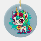 かわいいカラフル魔法の生き物ユニコーンのアートワーク | セラミックオーナメント (裏面)