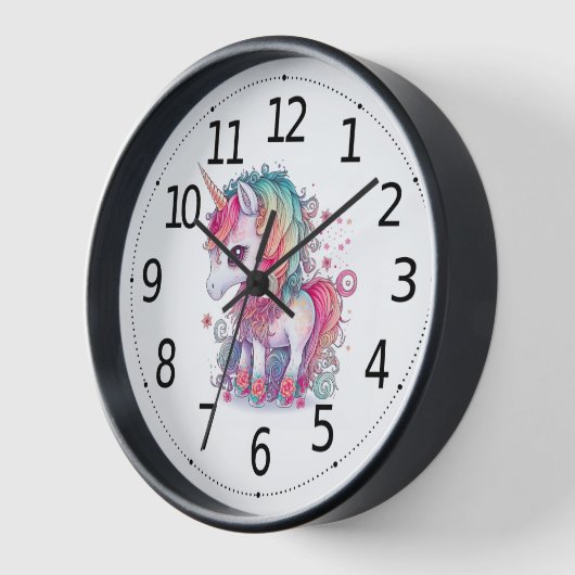 かわいいカラフル魔法の生き物ユニコーンのアートワーク | 壁時計 (傾斜)