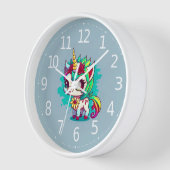 かわいいカラフル魔法の生き物ユニコーンのアートワーク | 壁時計 (傾斜)