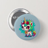 かわいいカラフル魔法の生き物ユニコーンのアートワーク | 缶バッジ (正面&裏面)