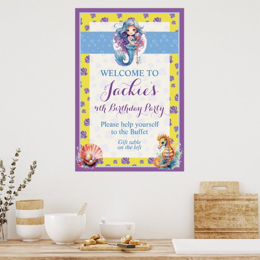 かわいいカラフル魔法人魚 ポスター (キッチン)