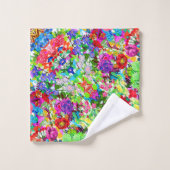 かわいいカラフル魔法花全体プリントTシャツ バスタオルセット (ウォッシュタオル)