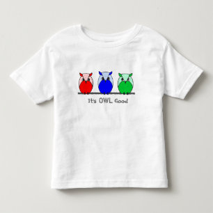 かわいいカラフル鮮やかな赤い緑の漫画のフクロウ トドラーTシャツ