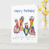 かわいいカラフル鳥お洒落4羽 カード (黄色い花)