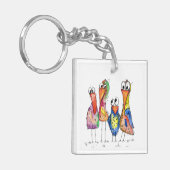 かわいいカラフル鳥お洒落4羽 キーホルダー (正面左)