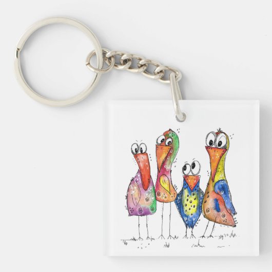 かわいいカラフル鳥お洒落4羽 キーホルダー (正面)