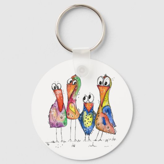 かわいいカラフル鳥お洒落4羽 キーホルダー (正面)