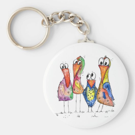 かわいいカラフル鳥お洒落4羽 キーホルダー (正面)