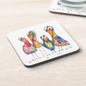 かわいいカラフル鳥お洒落4羽 コースター (左側)