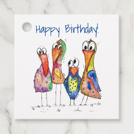 かわいいカラフル鳥お洒落4羽 フェイバータグ (正面)