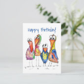 かわいいカラフル鳥お洒落4羽 ポストカード (スタンド正面)
