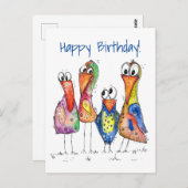 かわいいカラフル鳥お洒落4羽 ポストカード (正面/裏面)