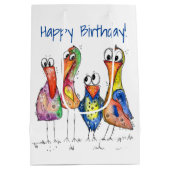 かわいいカラフル鳥お洒落4羽 ミディアムペーパーバッグ (裏面)