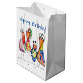 かわいいカラフル鳥お洒落4羽 ミディアムペーパーバッグ (裏面アングル)