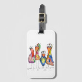 かわいいカラフル鳥お洒落4羽 ラゲッジタグ (正面縦)