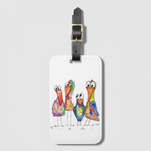 かわいいカラフル鳥お洒落4羽 ラゲッジタグ