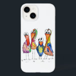かわいいカラフル鳥お洒落4羽 Case-Mate iPhone 14ケース<br><div class="desc">これはオリジナル混合メディ絵画アの4羽のお洒落鳥だ。の色絵画は、インクと水彩の鉛筆で装飾された水色。</div>