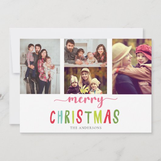 かわいいカラフル4フォトメリークリスマスフラットカード (正面)