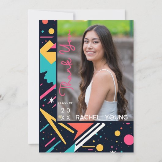 かわいいカラフル80sレトロ明るい卒業 サンキューカード (正面)