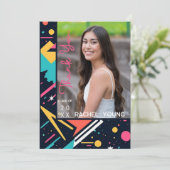 かわいいカラフル80sレトロ明るい卒業 サンキューカード (スタンド正面)