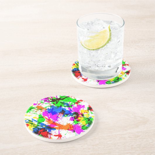 かわいいカラフル(ばちゃばちゃ)跳ねる絵を描デザイン コースター (側面)